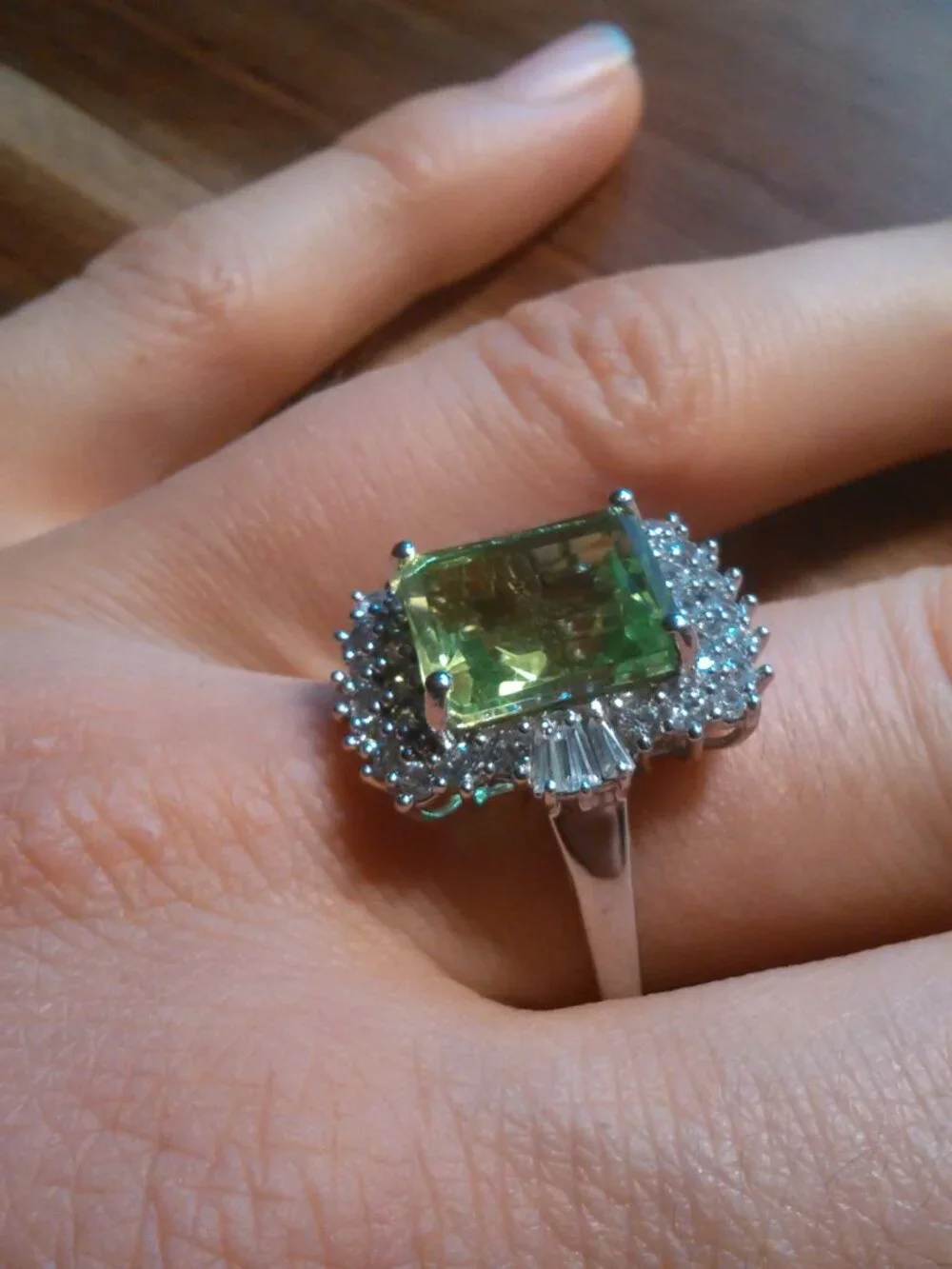 Green Triplet Quartz Natural White Zircon Accent Sterling Silver Ring (Size 10)